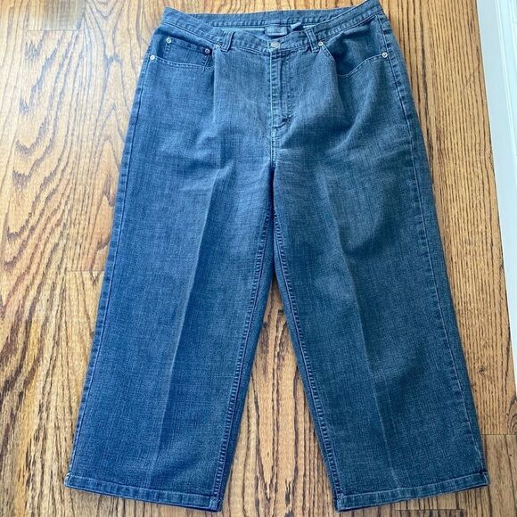 Additions by Chico’s Five Pocket Wide Leg Capris Wide Leg Wash Black EUC Size 10 - Picture 1 of 12